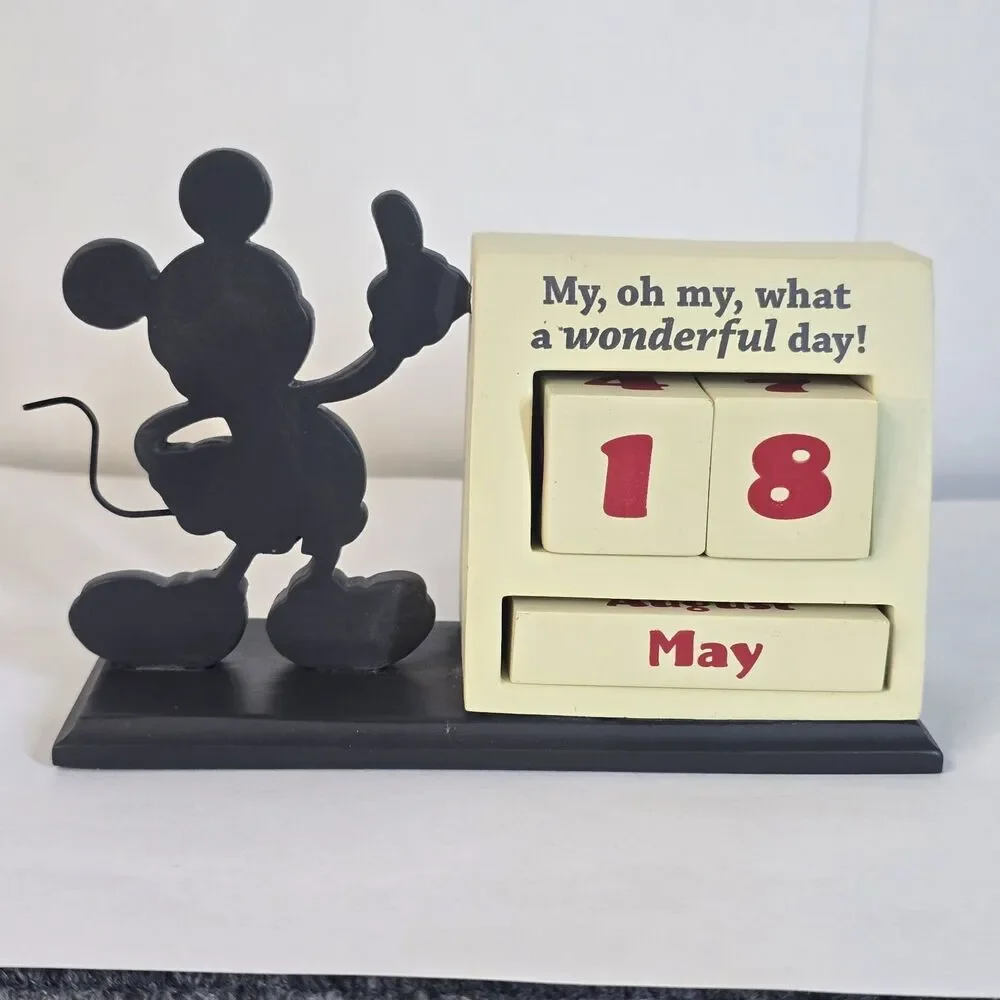 Disney Hallmark Mickey Mouse Silhouette Figure Wooden Block Desk Calendar